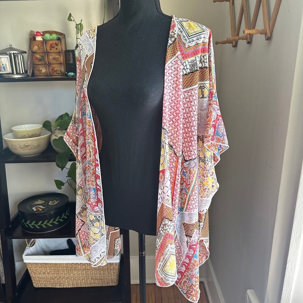 Paper Moon Vtg Womens size Small Patchwork Print Kimono Wrap Boho Cardigan